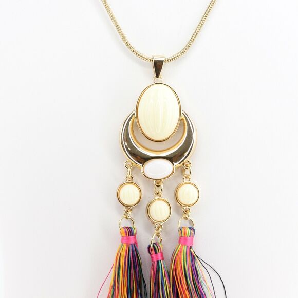 Trina Turk x I.N.C. Gold-Tone Stone & Tassel 30" Pendant Necklace - Picture 4 of 7